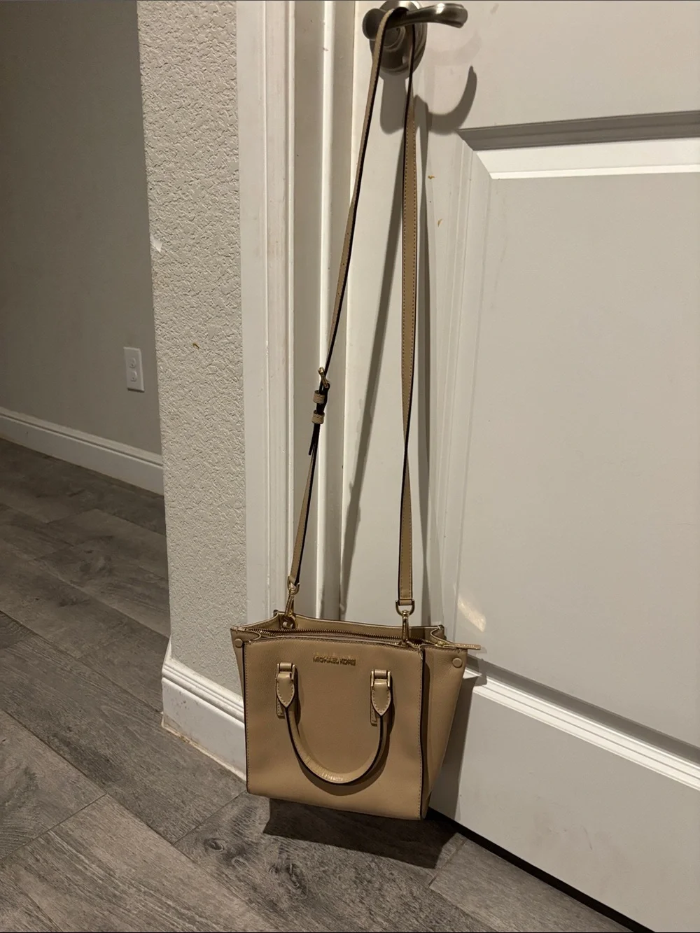 Michael Kors Taupe Leather Satchel with Gold-Tone Hardware